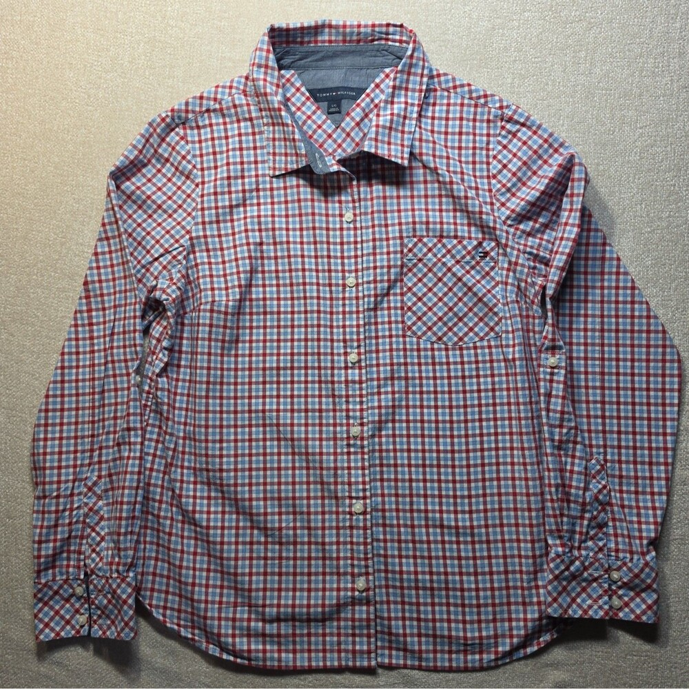 Tommy Hilfiger Men’s Classic Fit Plaid Button Down Long Sleeve Shirt Size Large